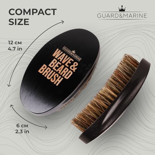GUARD&MARINE Wave & Beard Brush for Men – Natural Boar Bristles, Palm Curve Design, Wood Handle – Shapes 360 Waves & Softens Beard - Image 6