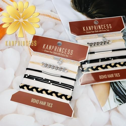 KANPRINCESS 5Pcs Boho Hair Tie Bracelet, Elastic Ponytail Bands for Women - Image 6