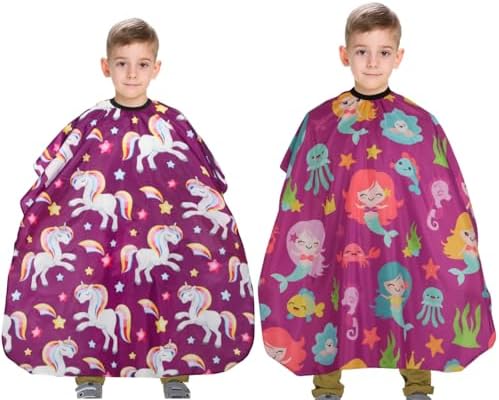 Kids Hair Cutting Cape (2 Pack) Professional Children Salon Barber Apron for Boys and Girls by YELEGAI