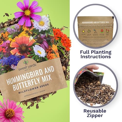 Wildflower Seeds Butterfly and Humming Bird Mix - Large 1 Ounce Packet 7,500+ Seeds - 23 Open Pollinated Annual and Perennial Species (Pack of 3) - Image 5