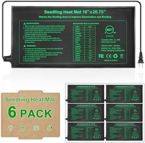 GOLOPET Seedling Heat Mat Dual Certified by MET and UL Plant Heating Mat Pad with Power Failure Protection Thermostatic Waterproof Suitable for Seedlings (Black, Pack of 6) by Afullrangeofservicesforyourpet