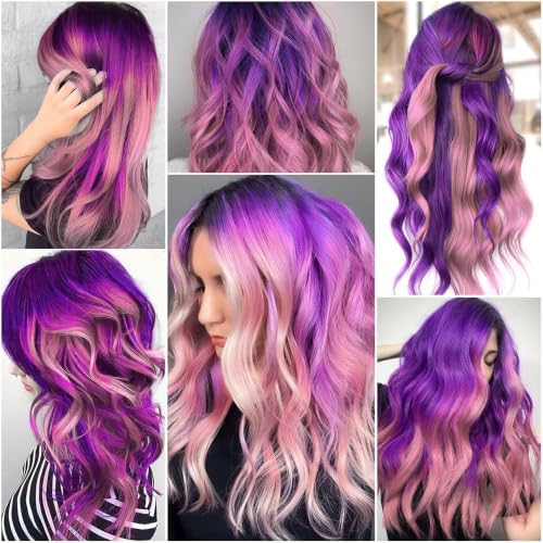 Colored Hair Extensions Clip in Purple and Pink Hairpieces 10 PCS - Image 6