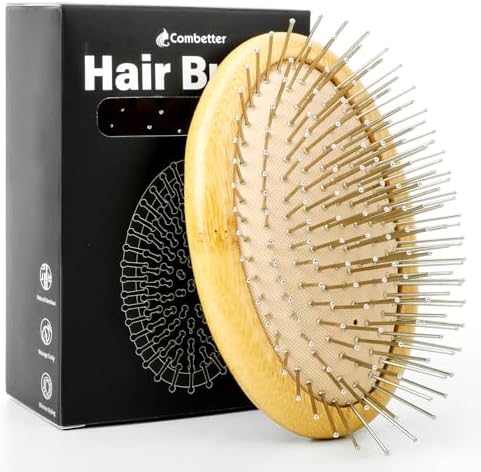 Metal Hair Brush,Bamboo Scalp Massager for Hair Growth &Detangle by Combetter