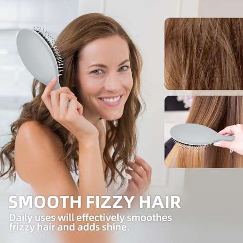 Boar Bristles Hair Brush for Women and Men, Detangling Hair Brush for Smoothing Massage Add Shine, Nylon&Boar Bristles Detangler brush for Hair Healthy (1 Pack-Grey) - Image 5