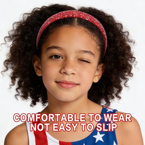 Headbands for Girls, 3 Pack Glitter Red White Blue Girls Headbands - Image 4