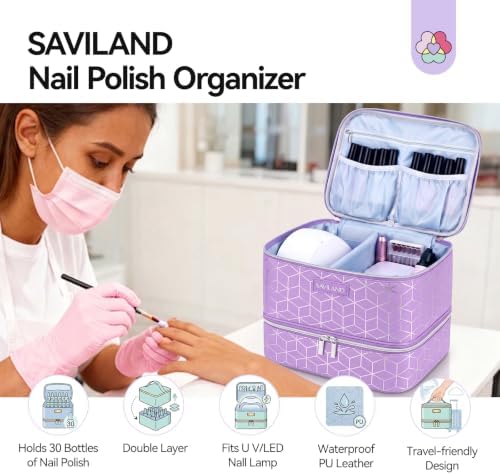SAVILAND PU Leather Nail Polish Organizer Bag for Nail Tech, Purple - Image 2