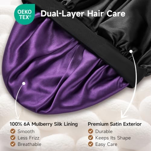 Umisleep 22 Momme Silk Lined Bonnet for Sleeping Women, Double Layer, Soft - Image 2