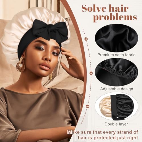 CHLINS Double Layer Satin Bonnet for Sleeping, Hair Bonnet for Curly Hair - Image 4