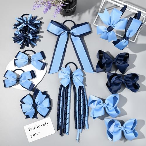DEEKA Light Blue & Navy School Hair Accessories Set 13 Pcs Uniform Hair Bow Headband Clips Hair Ties Curly Korker Bows for Little Toddler School Girls (Light Blue&Navy) - Image 5