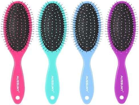 4 Pack Detangling Hair Brush - Air Cushion Detangler Hairbrush with Ultra Soft Bristles for Effortless Tangle Removal - For Wet Dry Damaged Curly Hair for Women Men Boys Girls Adult Kids -Mixed Colors by Aussumy