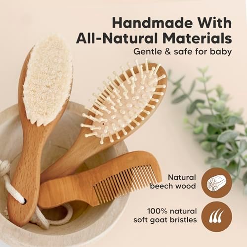 Wooden Baby Hair Brush Set for Newborns, Toddler Comb (Golden Oak, Regular) - Image 4