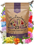 Organo Republic 23 Wildflower Seeds Annual & Perennial Mix for Indoor & Outdoors, Attract Birds & Butterflies 25,000+ Non-GMO, Heirloom Garden Seeds, 1oz Packet for Growing Wild Flowers by OrganoRepublic