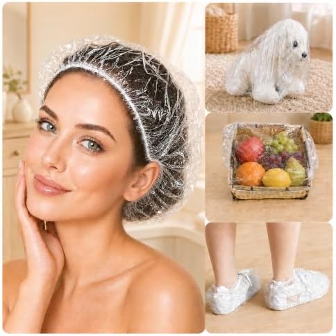100PCS Larger Shower Caps Disposable, Thicker Waterproof Plastic Elastic Hair Bath Caps, Plastic Hair Caps for Women, Spa, Home Use, Hotel and Hair Salon, Portable Travel by AIDIQIU