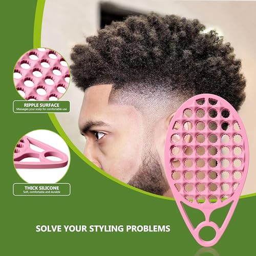 KOUPA Silicone Afro Twist Brush with Pick Comb for Coily Hair Curls, Pink - Image 6