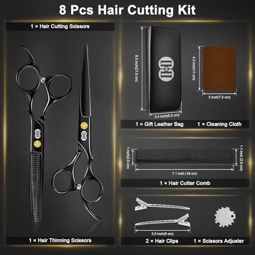 CIICII Hair Cutting Scissors Shears Kit, 6.7″ Barber Scissors Set (Black) - Image 6