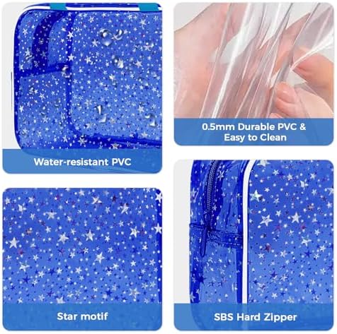 2PCS Clear Star Print Waterproof Makeup Bag, Lagre PVC Cosmetic Pouch with Zipper, Travel Toiletry Organizer for Women, Small Personal Item for Travel, Business Trip, Gym & Daily Use (Dark Blue) - Image 4