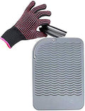 Heat Resistant Glove with Silicone Bump Mat for Curling Iron, Hair Straightener, Flat Irons - 9 x 6.5 Food Grade Mat, Grey by AFT90