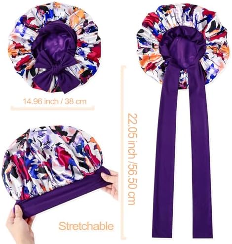 GDTOGRT Satin Silk Bonnet for Sleeping Women - Double Layer Sleep Hair Bonnets Caps for Curly Braid Hair with Tie Band - Image 5