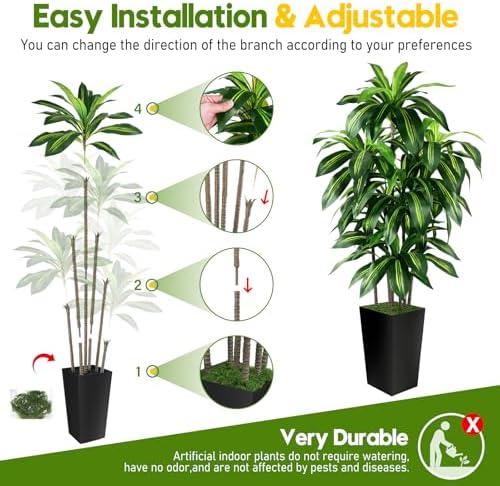 Artificial Dracaena Tree Indoor, 6FT Tall Fake Tree with Black Tall Planter - Image 5