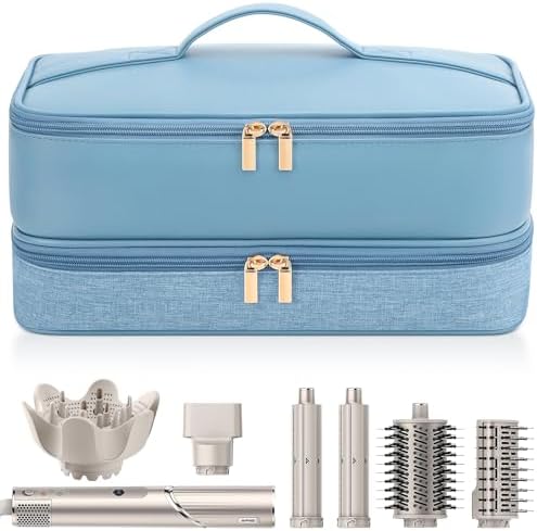 Travel Hair Dryer Case for Shark Flexstyle, Double-Layer Carrying Case for Shark Flex Style Blow Dryer, Portable Hair Tools Storage Organizer Bag for Shark Beauty Hairdryer Attchments (Misty Blue) by Adworte