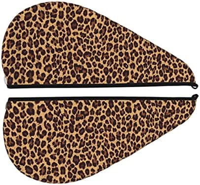 Leopard Hair Towel Wrap Microfiber Fast Drying Hair Turban with Buttons for Women Men Drying Curly, Long & Thick Hair - Image 3