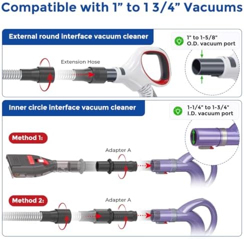 Dog Hair Grooming Brush Vacuum Attachment for 1" to 1-3/4" Various Size Vacuum Cleaners, Pet Shedding Tool with Extension Hose, Adapter and Storage Bag - Image 3
