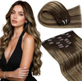 LaaVoo 150g Real Hair Extensions Clip in Human Hair Neutral Brown Balayage by LaaVoo