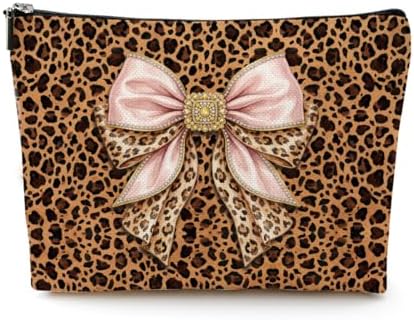 Leopard Coquette Bow Makeup Bag Gifts for Women Mom Sister Girls by Unknown