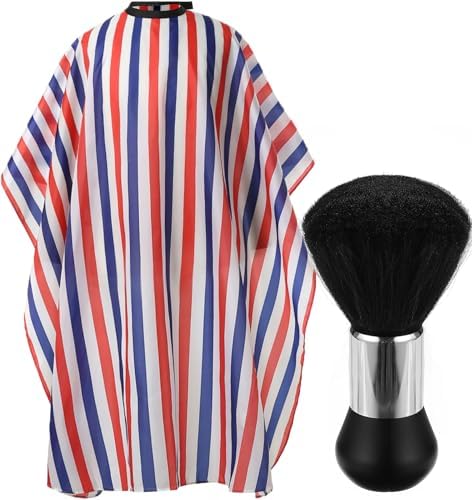 Professional Hair Cutting Cape with Neck Duster Brush, Salon Barber Cape, Hairdressing Accessories (Multicolor Stripe) by Borogo