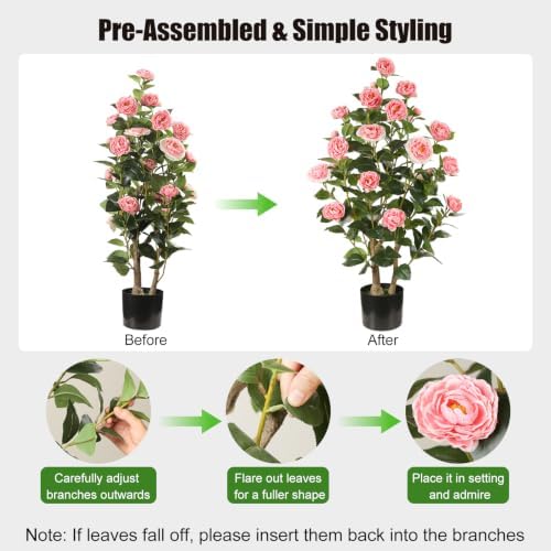 Artificial Camellia Tree, 3FT, Pink Flowers, 2 Pack - Image 4