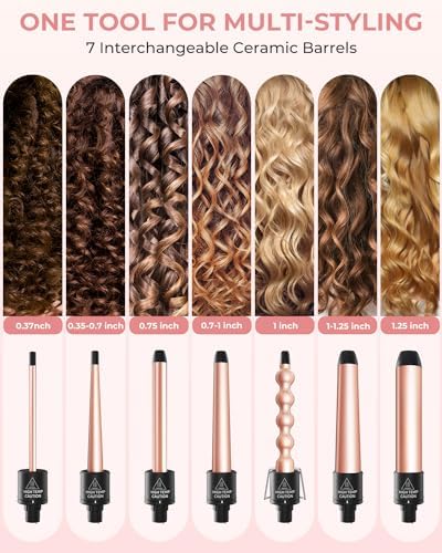 Ohuhu 7 in 1 Curling Wand Set, 0.35"-1.25" Interchangeable Ceramic Barrels - Image 2