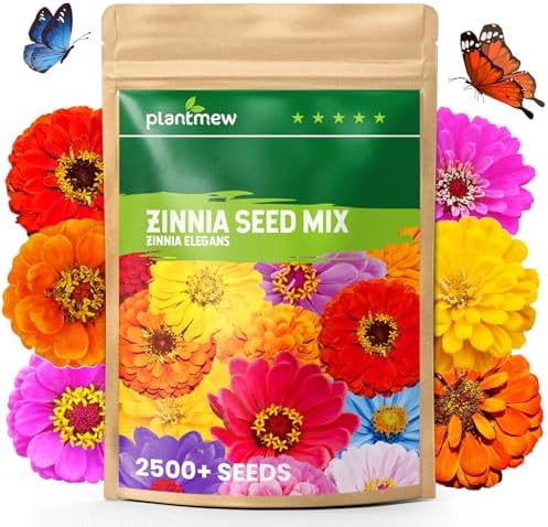2500+ Zinnia Dahlia Seeds Flower Seeds for 2026 Planting, 0.7 Oz, 5 Varieties (Pink, Yellow, Orange, White, Purple), 20G Mixed Colors and Large Blooms, Open Pollinated - Bulk by PLANTMEW