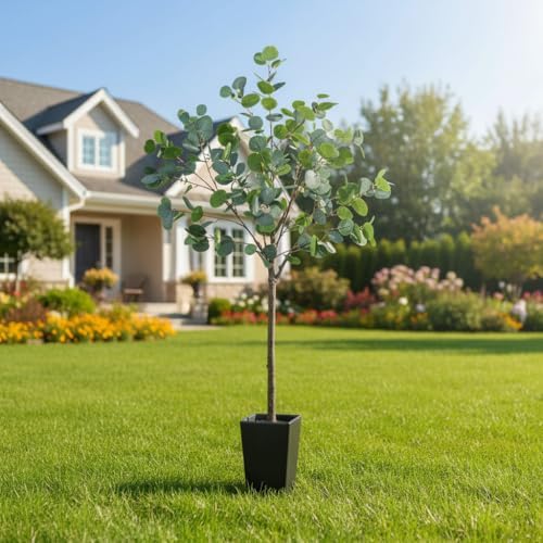Aveyas 5ft Artificial Eucalyptus Tree for Home Decor, 5 ft Large Faux Floor Plant Fake Silk Trees with Pot for Indoor Outdoor House Living Room Office (5 Feet Tall Including Raised Pot) - Image 5