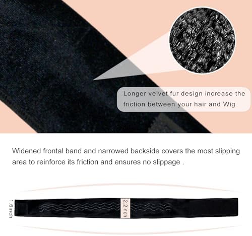 Wig Grip Band Flexible Velvet Scarf Adjustable Comfort Headband Wig Comfort Non-Slip Adjustable Fasten Wig Bands with Wavy Silicone (Black) - Image 5