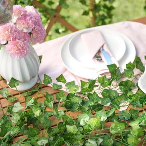CQURE 120 Pack 840Ft Artificial Ivy Fake Vines,Ivy Garland Greenery Garland Fake Hanging Plants Vines Aesthetic Green Leaves for Bedroom Wedding Party Garden Wall Room Decor - Image 7