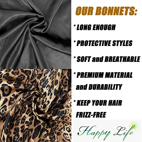 Wbfwbb 2 Pcs Silk Bonnet for Women Satin, Soft Elastic Band Silky Sleeping Cap Big Bonnets for Braids Black,Brown - Image 5