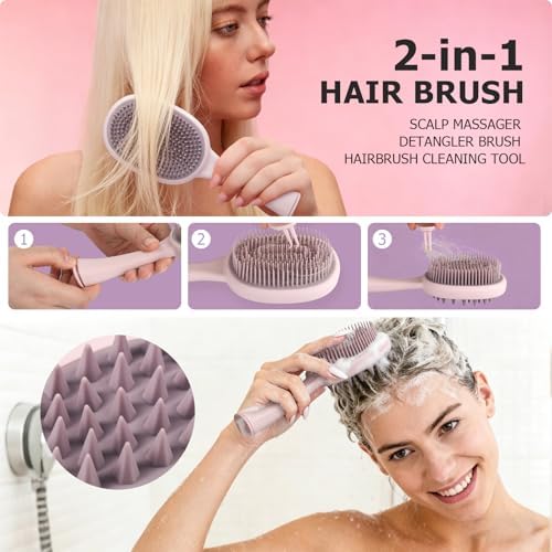 Detangler Brush, 2-in-1 Detangling Hair Brush for Women Men - Scalp Scrubber Massager for Hair Growth, Curly Hair Brush for All Hair Types, Wet & Dry Use, Soft Silicone Styling Brush - Image 2