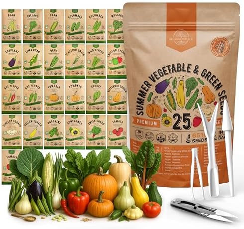 Organo Republic 25 Summer Vegetable Garden Seed Variety Pack - 6,510+ Non-GMO Heirloom Veggie & Greens Seeds for Outdoors & Indoor Home Garden, Including Collards, Pepper, Okra, Onion, Bean, Cucumber by OrganoRepublic