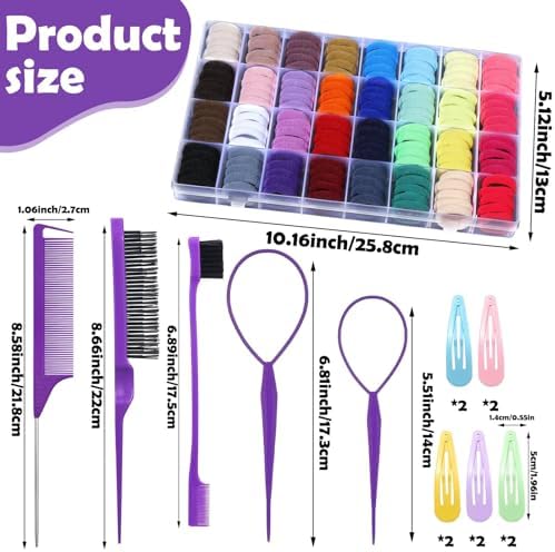 Cotton Toddler Hair Ties 32 Colors, 320 Pcs Baby Hair Ties with 15 Hair Styling Tools Organizer Box, Soft Seamless Elastic Hair Bands Hair Accessories for Girls Kids - Image 2