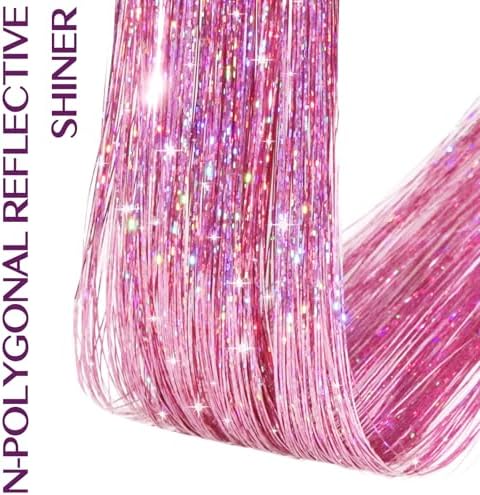 IDN BEAUTY Hair Tinsel Clip In Pink Sparkle Hair Extensions 24 Inch 6pcs - Image 4