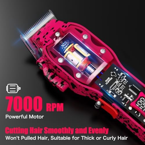 Professional Hair Clippers for Woman, Cordless Barber kit for Hair Cutting & Grooming, Hair Clippers Set for Barber Haircut with LED Display 8 Fade Taper Combs(Pink) - Image 2