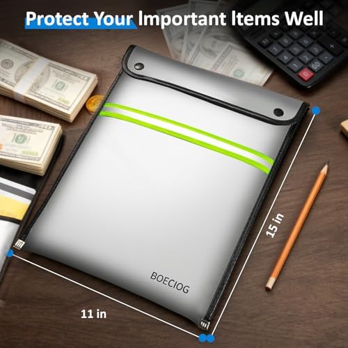 Upgraded Fireproof Document Bag, 15 in x 11 in Large Capacity with Waterproof Zipper, Flame-Resistant Edging, Fire Proof Money Bag for Cash, Safe Storage for Documents Valuables, Passports - Image 2