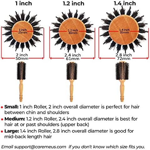 High-Density Boar Bristles Wood Round Brush for Blow-Drying, Straightening & Styling Shoulder to Back-Length Hair for Shine & Volume, 1.2" Roller, 2.4" with Bristles - Image 3