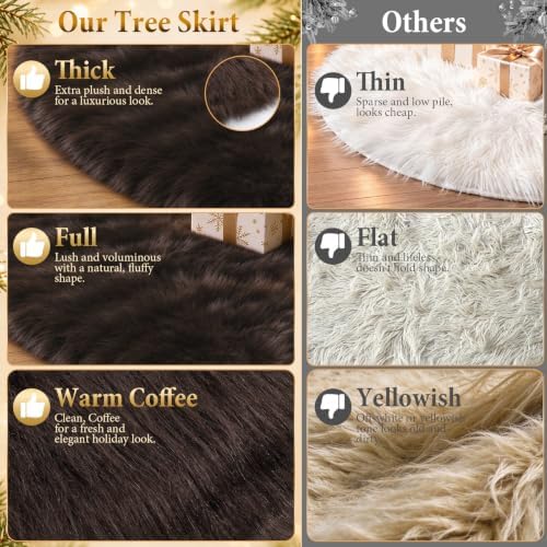 59 Inch Coffee Christmas Tree Skirt, Faux Wool Tree Base Cover - Image 6