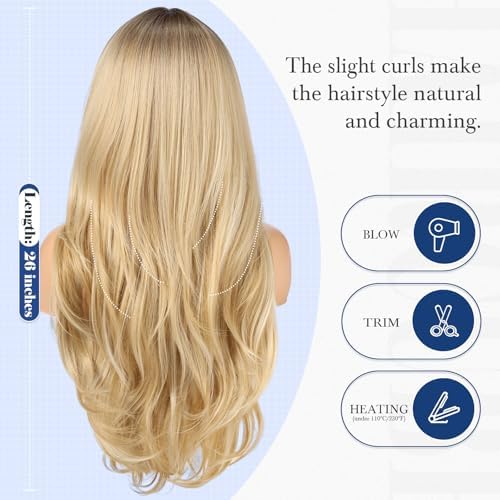 HAIRCUBE Long Blonde Wig with Bangs Layered Curly Wigs for Women Natural Synthetic Wigs for Daily Use (pelucas de cabello natural) - Image 5