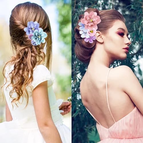 21 PCS Hair Flowers Boho Hair Barrettes Accessories Hawaiian Silk Flower Clips Girls Purple Blue Floral Bride Headpiece Festival(BLUE & PURPLE) - Image 5