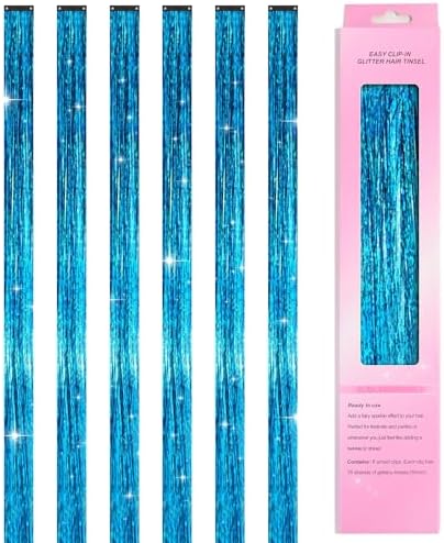 Leuceiy Hair Tinsel Clip in,Hair Accessories Tinsel Hair Extensions for Girls Pack of 6 Pcs 20 Inch,Fairy Hair Tinsel Kit,Heat Resistant New Years Festival Party by HOME
