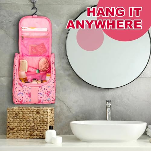 Remobia Hicol Cute Cartoon Hanging Kids Toiletry Bag Children Travel Cosmetic Makeup Organizer Wash Bag Shower bag Over Night Bag Camping Shaving Kit Bag for Boys & Girls(Fairy) - Image 5