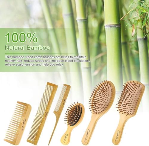BestFire 6 in 1 Hair Brush Set for Men & Women: Bamboo Bristle Hairbrush, Tail Comb, Double Head Comb, 3 Air Cushion Massage Brushes for Scalp Massaging - Image 6