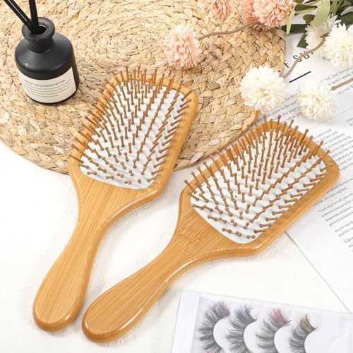6-Pack Natural Bamboo Hair Brushes for Scalp Massage & Detangling, Anti-Static Wooden Paddle Brush with Ergonomic Handle and Bamboo Bristles, DIY Engraving Gifts(9.65'' X 3.35'', White) - Image 3